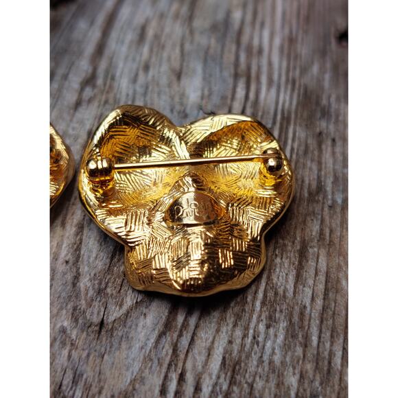 2 Vintage Joan Rivers Rhinestone Pansy Flower Guilloche Enamel Brooches - Picture 8 of 8